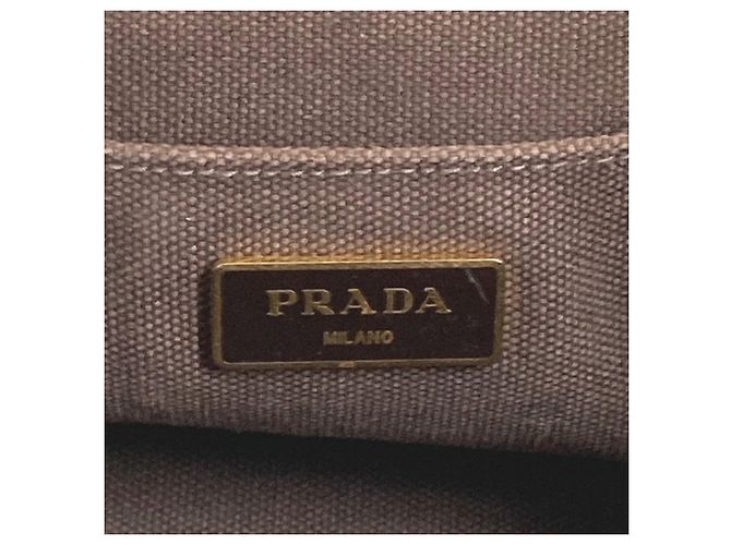 Prada Canapa Logo Border Tote Bag Braun Weiß - Ansicht 10