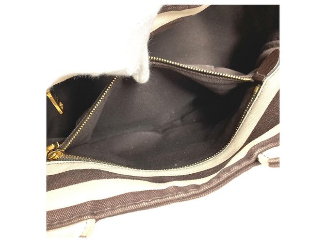 Prada Canapa Logo Border Tote Bag Braun Weiß - Ansicht 11
