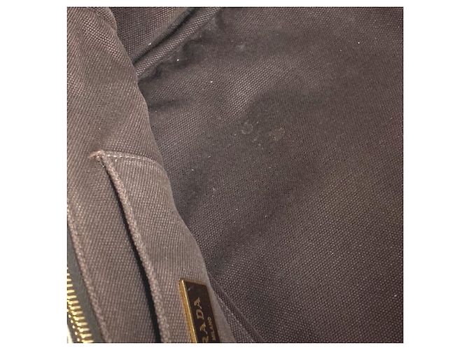 Prada Canapa Logo Border Tote Bag Braun Weiß - Ansicht 12