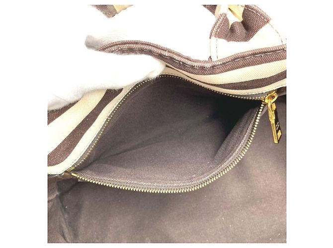 Prada Canapa Logo Border Tote Bag Braun Weiß - Ansicht 13