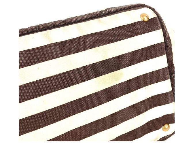 Prada Canapa Logo Border Tote Bag Braun Weiß - Ansicht 14