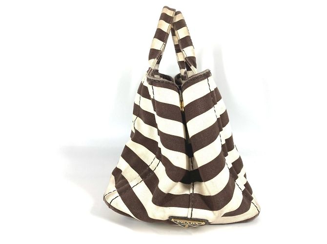 Prada Canapa Logo Border Tote Bag Braun Weiß - Ansicht 16
