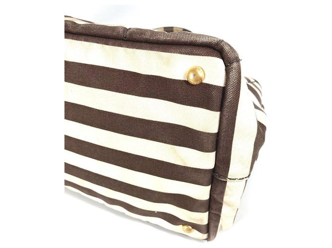 Prada Canapa Logo Border Tote Bag Braun Weiß - Ansicht 3