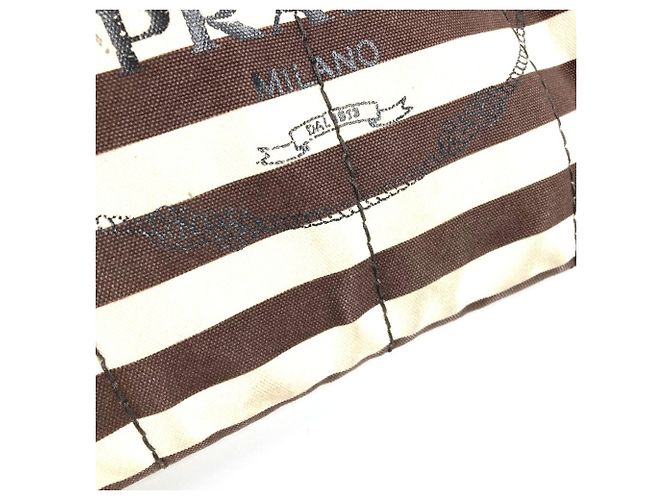 Prada Canapa Logo Border Tote Bag Braun Weiß - Ansicht 6