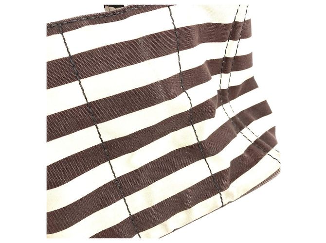 Prada Canapa Logo Border Tote Bag Braun Weiß - Ansicht 8