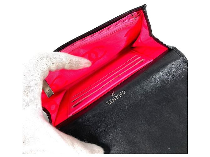Chanel Cambon CC Leder Geldbörse Schwarz Weiß - Ansicht 10