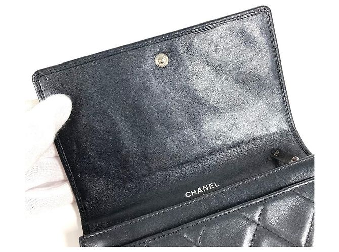 Chanel Cambon CC Leder Geldbörse Schwarz Weiß - Ansicht 14