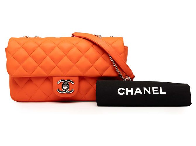 Coco rain Chanel Orange Mittel Quilted Lammleder Gummi Coco Regen Klappe - Ansicht 7
