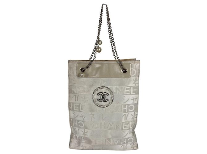 CHANEL Effimero Esclusiva Giappone Logo CC Coco Mark Borsa a Spalla Verticale con Doppia Catena Bianco Giallo - vista 2