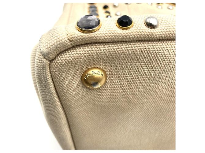 Prada Kanapa Bijou Perlen-Tote-Bag Beige Roh - Ansicht 12