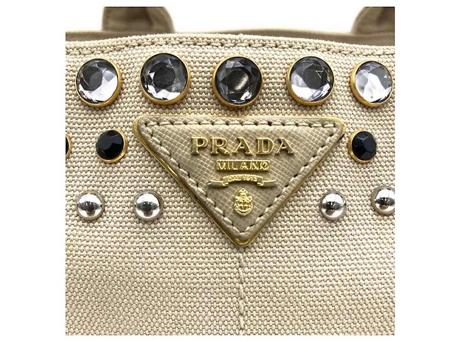 Prada Kanapa Bijou Perlen-Tote-Bag Beige Roh - Ansicht 2