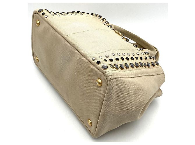 Prada Kanapa Bijou Perlen-Tote-Bag Beige Roh - Ansicht 4
