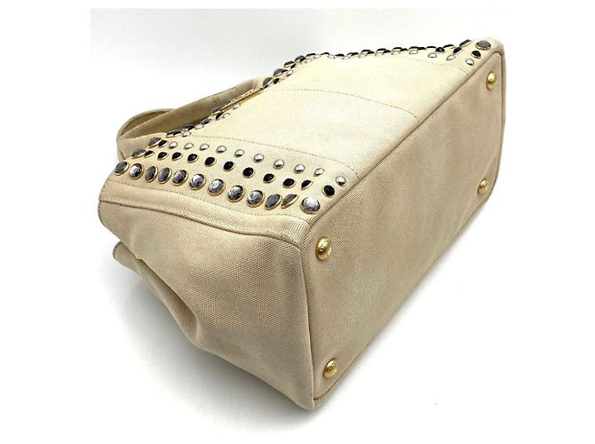 Prada Kanapa Bijou Perlen-Tote-Bag Beige Roh - Ansicht 5