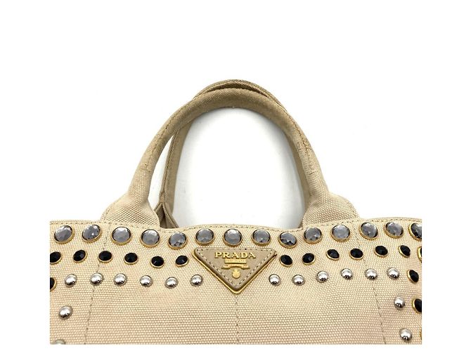 Prada Kanapa Bijou Perlen-Tote-Bag Beige Roh - Ansicht 6