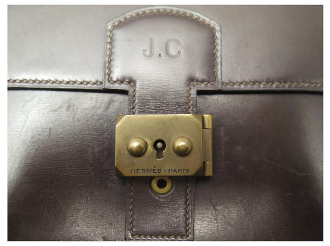 Hermès VINTAGE HERMES BOX LEATHER SHOULDER BAG BROWN - view 9