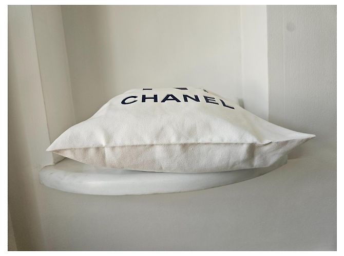 Bolso tote Chanel de lona de algodón blanco - vista 8