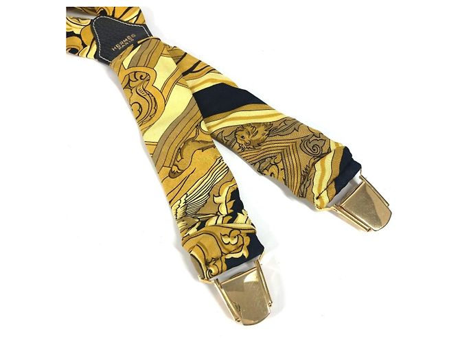 Hermès Hermes All-Over Print Silk Suspenders Yellow - view 10