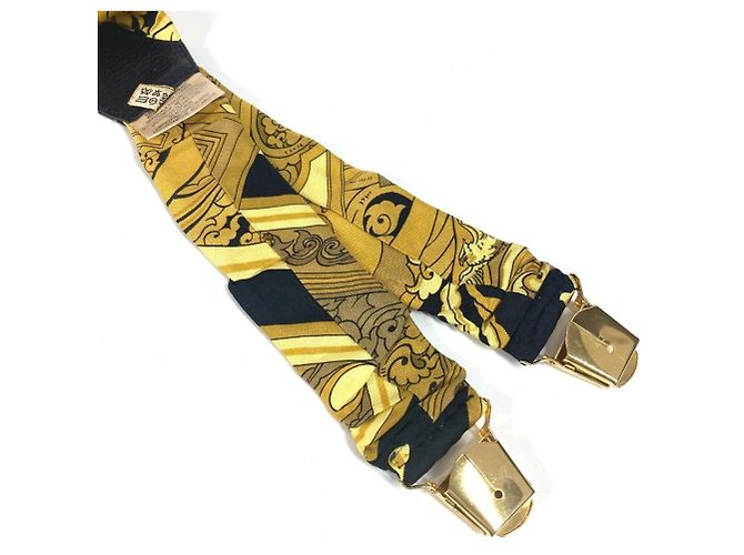 Hermès Hermes All-Over Print Silk Suspenders Yellow - view 11
