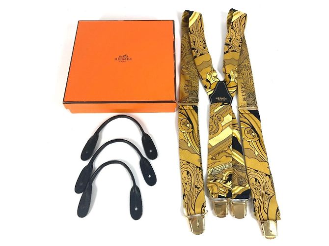 Hermès Hermes All-Over Print Silk Suspenders Yellow - view 16