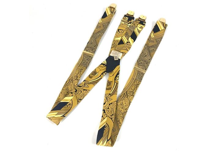 Hermès Hermes All-Over Print Silk Suspenders Yellow - view 2