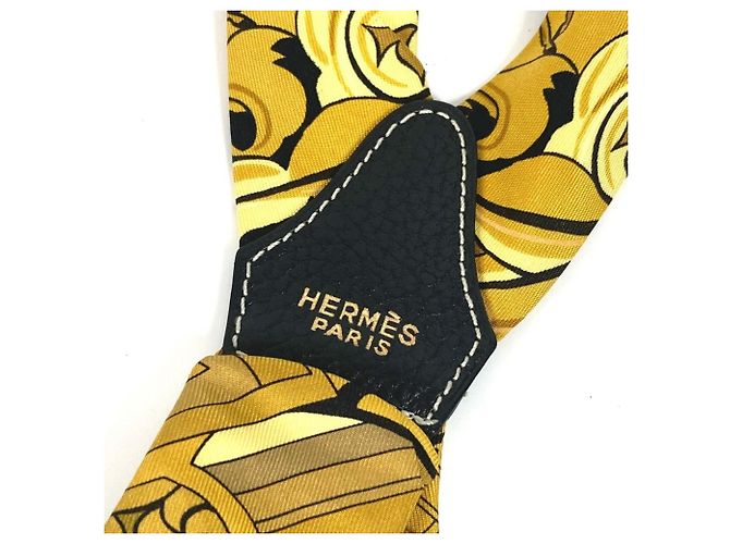 Hermès Hermes All-Over Print Silk Suspenders Yellow - view 3