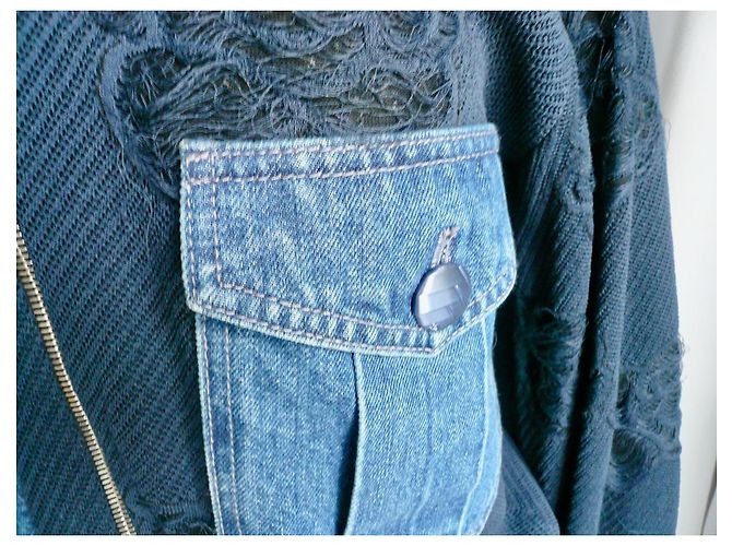 CHANEL Zip-Jacke Camelia Teddy Marine Größe 38 FR Marineblau - Ansicht 2