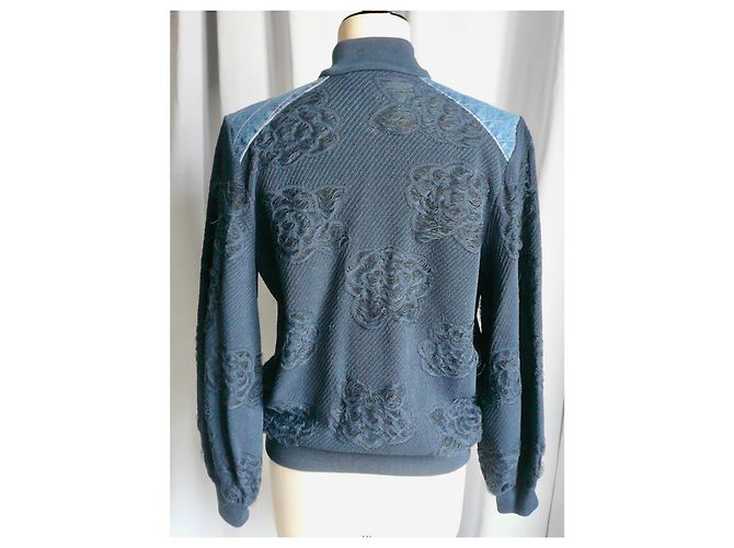 CHANEL Zip-Jacke Camelia Teddy Marine Größe 38 FR Marineblau - Ansicht 3
