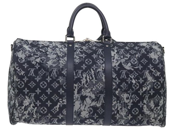Borsa Keepall Bandoulière Louis Vuitton Monogramma Tappezzeria Canvas 50 Blu navy - vista 2