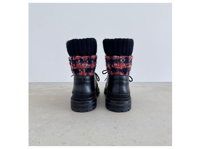 Botas de combate de cuero y tweed Chanel Negro Multicolor - vista 4