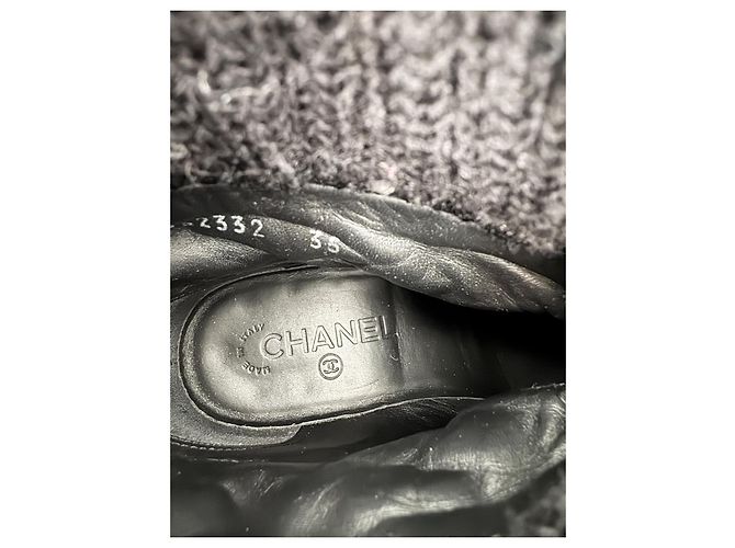 Botas de combate de cuero y tweed Chanel Negro Multicolor - vista 7