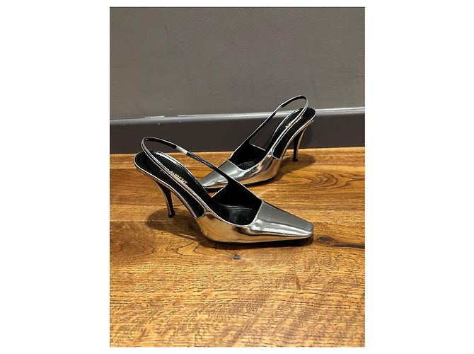 Sapatilhas Slingback Saint Laurent 38 Prata - vista 12