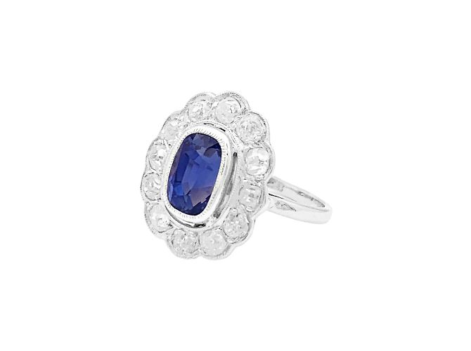 Autre Marque Platin Pompadour Ring, Saphir und Diamanten. - Ansicht 2