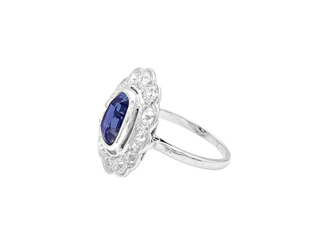 Autre Marque Platin Pompadour Ring, Saphir und Diamanten. - Ansicht 3