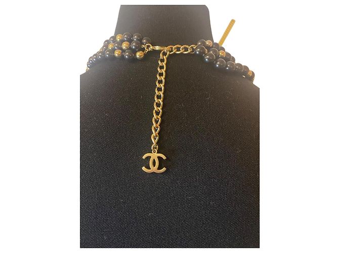 Collana a 3 fili extra lunga 4 CC in perle specchiate nere e dorate 16S di Chanel Nero Gold hardware - vista 5