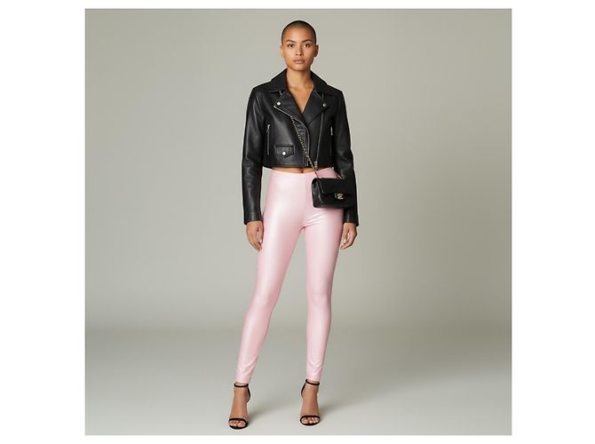 Leggings Chanel Rosa con Logo CC de Strass - vista 2