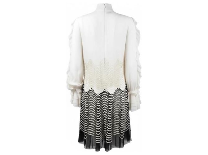 Abito Roberto Cavalli in seta ricamato crema e nero - vista 2