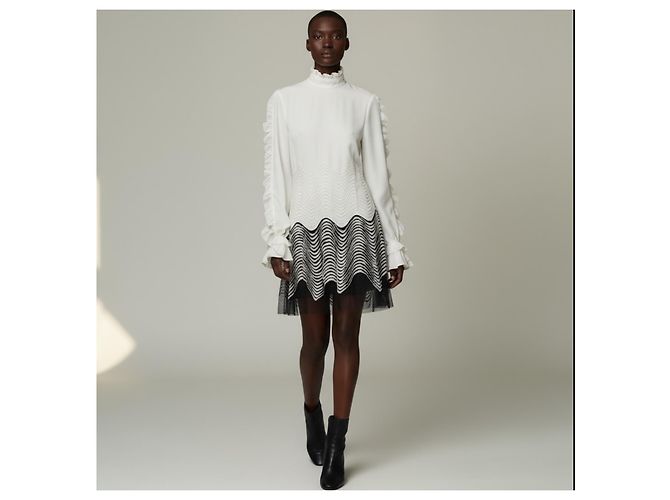 Abito Roberto Cavalli in seta ricamato crema e nero - vista 3