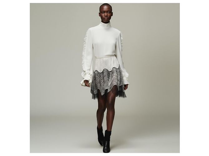 Abito Roberto Cavalli in seta ricamato crema e nero - vista 4