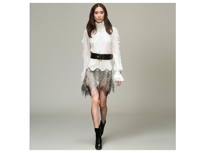 Abito Roberto Cavalli in seta ricamato crema e nero - vista 6