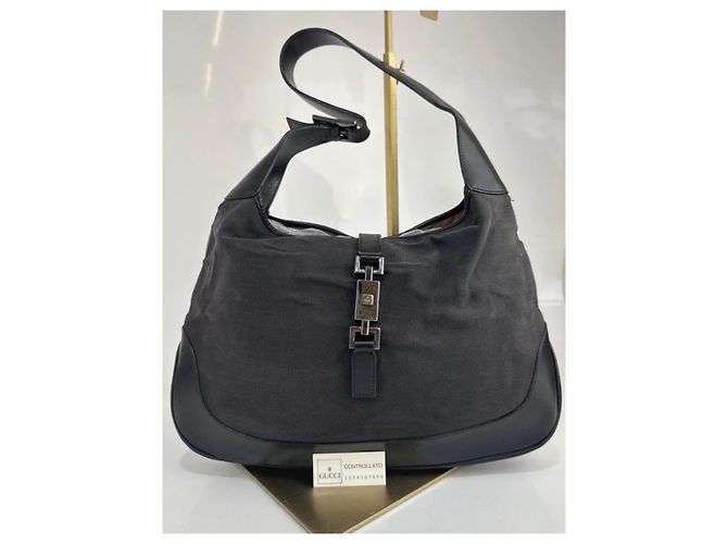 Borsa a spalla Gucci Jackie in tela / pelle nera 281 Nero - vista 10
