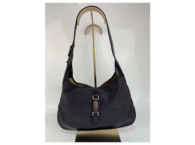 Borsa a spalla Gucci Jackie in tela / pelle nera 281 Nero - vista 2