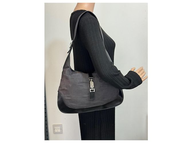 Borsa a spalla Gucci Jackie in tela / pelle nera 281 Nero - vista 9
