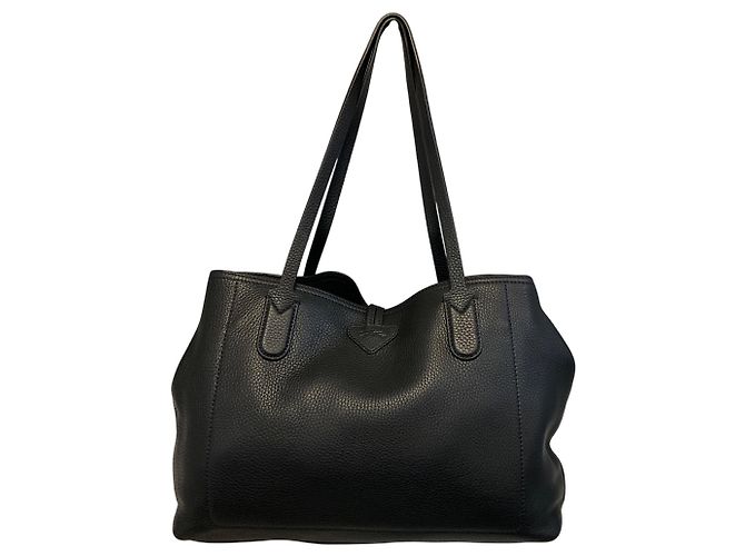 Grande borsa in pelle nera Roseau Longchamp - vista 3