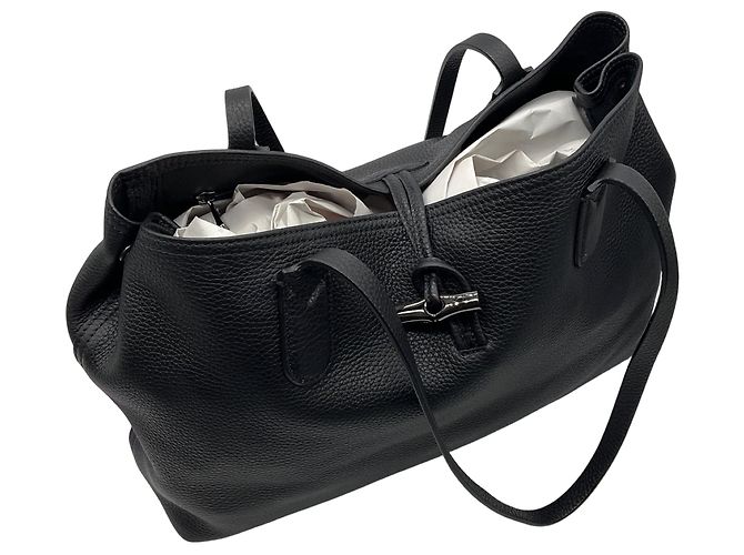Grande borsa in pelle nera Roseau Longchamp - vista 5