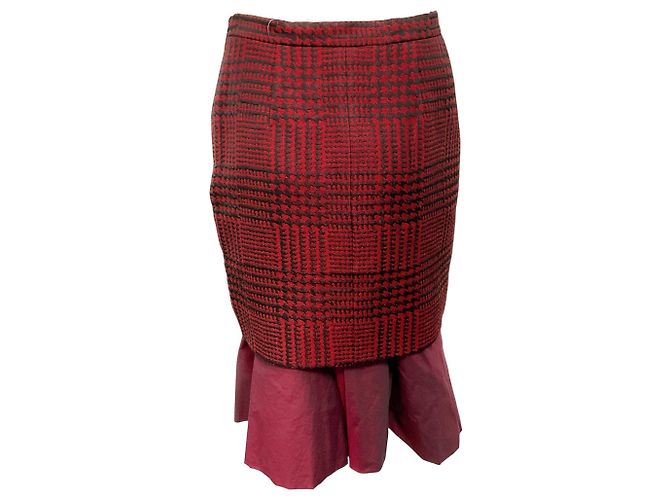 Falda acampanada de jacquard de pata de gallo roja / burdeos Moschino Cheap and Chic - vista 3