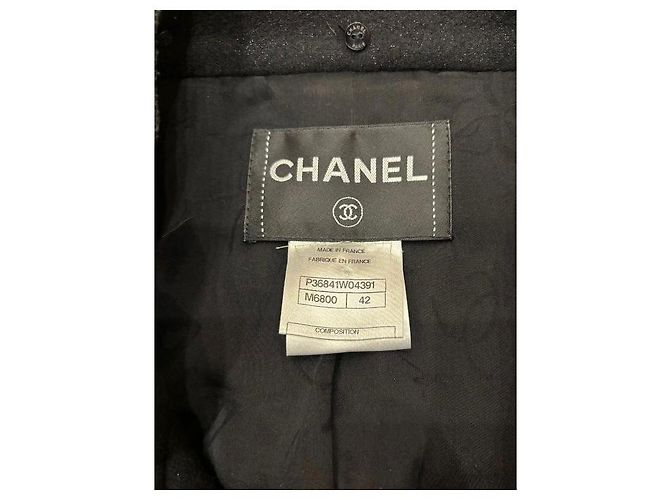 Chanel Tweed-Jacke mit Gripoix-Gürtel FR 42 Schwarz - Ansicht 3