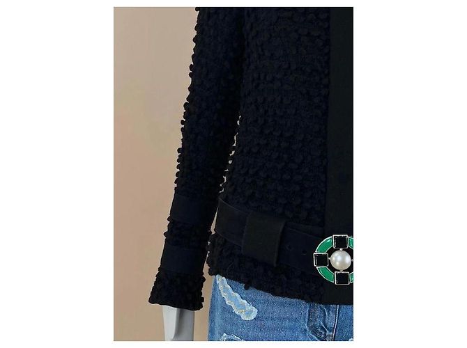 Chanel Tweed-Jacke mit Gripoix-Gürtel FR 42 Schwarz - Ansicht 5