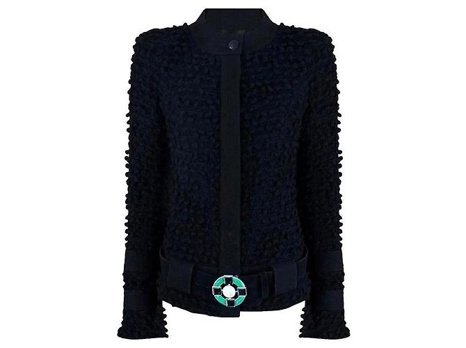 Chanel Tweed-Jacke mit Gripoix-Gürtel FR 42 Schwarz - Ansicht 9