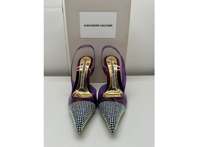 Décolleté Alexandre Vauthier Amber Ghost in pelle e cristalli viola Porpora - vista 2