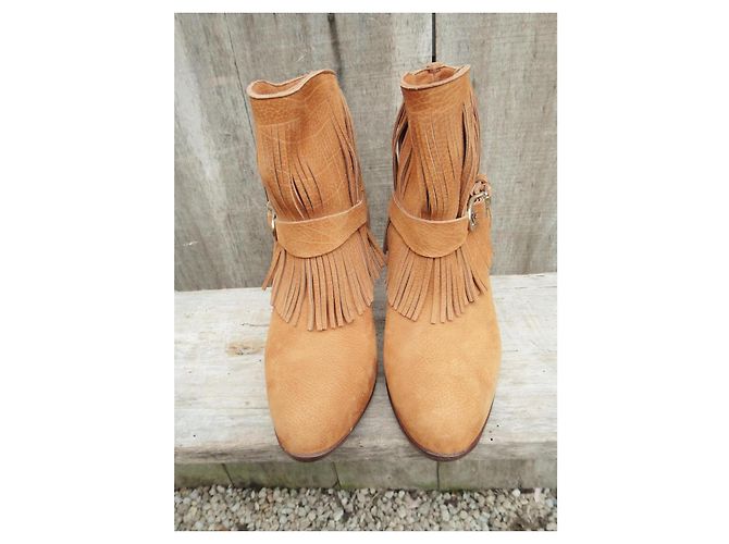 Botines Sartore de Ante Camel con Flecos Marrón claro - vista 3